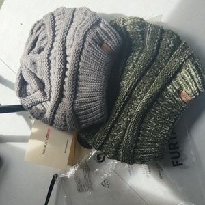 Furtalk for hats ☆ 2 pk Beanies ☆ Green and Grey ☆ Super Soft ☆ Brand New in bag
